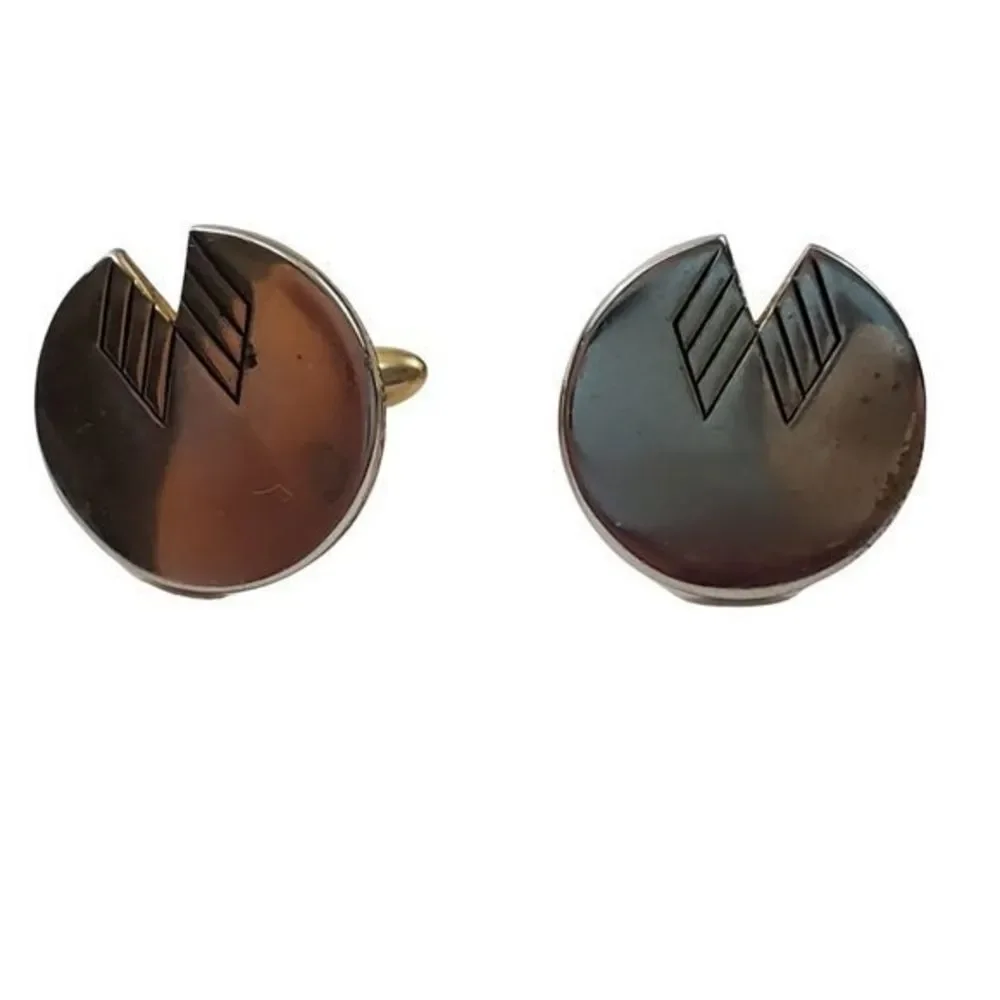Swank Cufflinks Tribal Silver‎ Art Deco Gold Geomet